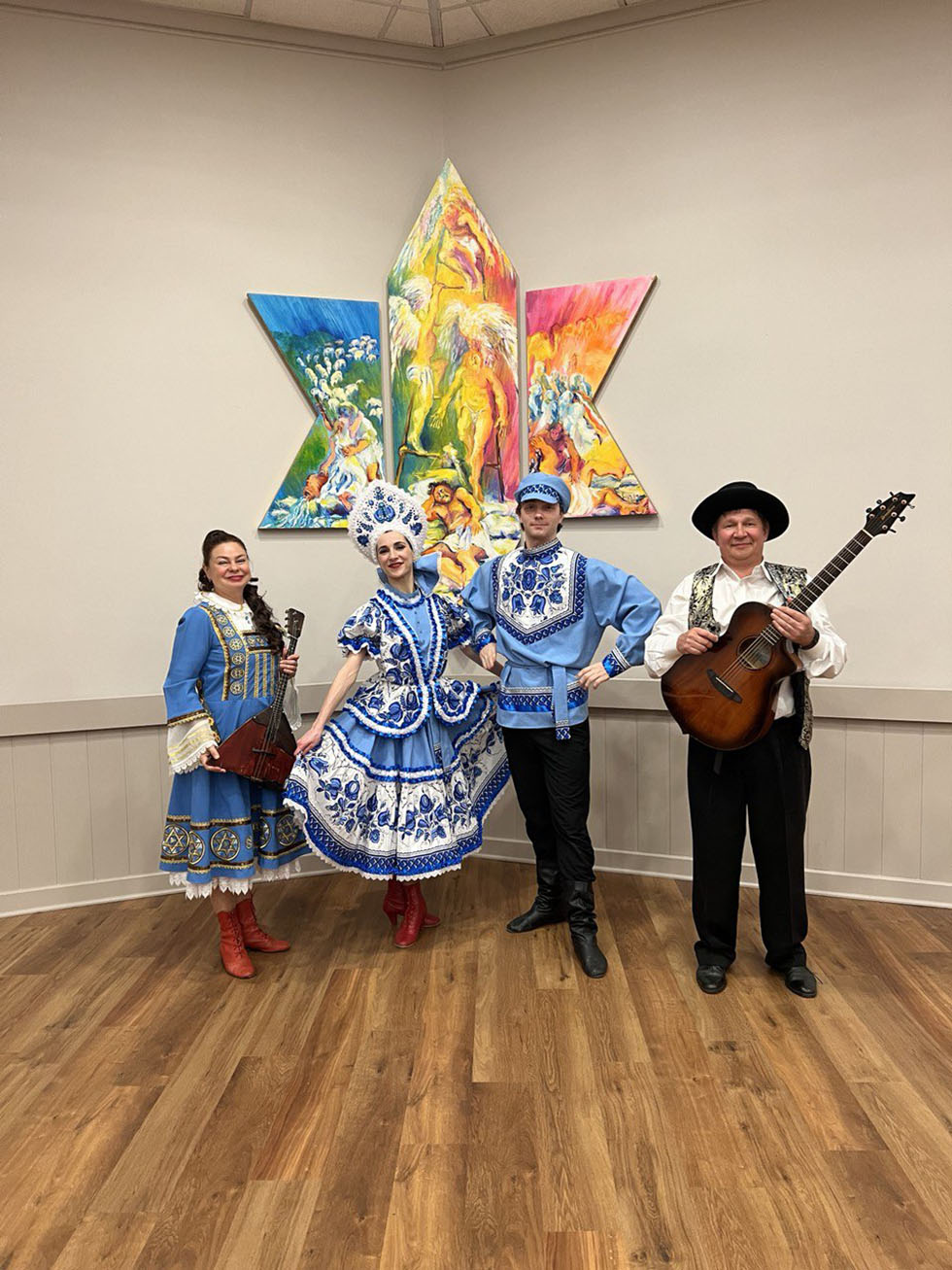 10-25-2024, Mikhail Smirnov, Elina Karokhina, Vera Paganin, Haley Egorov, Jewish, Russian, Ukrainian, Moldavian, Cossack dancers, musicians show at Monmouth Reform Temple, Tinton Falls, New Jersey